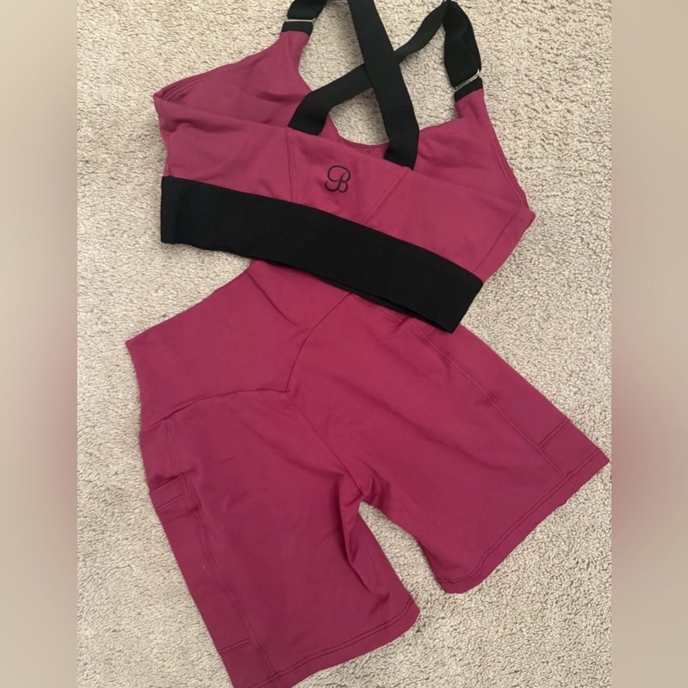 Bombshell Mulberry Pocket Biker Short Set | Bra + Shorts